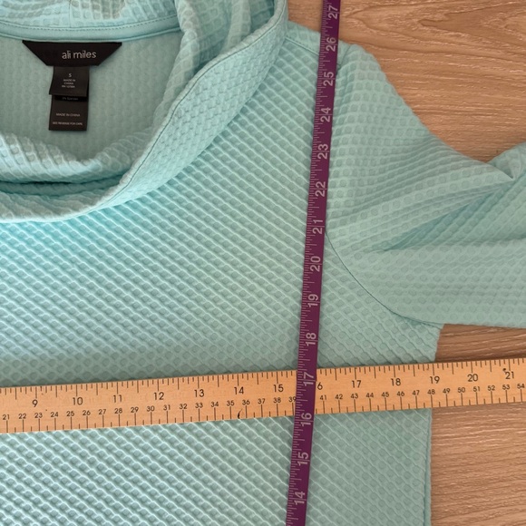 Ali Miles Small Cowl Neck‎ 3/4 Sleeve Top Mint Turquoise Relaxed Boxy Resort - Picture 5 of 6